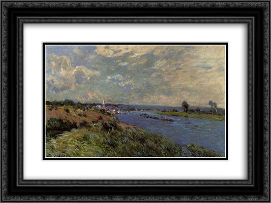 The Seine at Saint Cloud 24x18 Black Ornate Wood Framed Art Print Poster with Double Matting by Sisley, Alfred