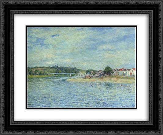 The Seine at Saint Mammes 24x20 Black Ornate Wood Framed Art Print Poster with Double Matting by Sisley, Alfred