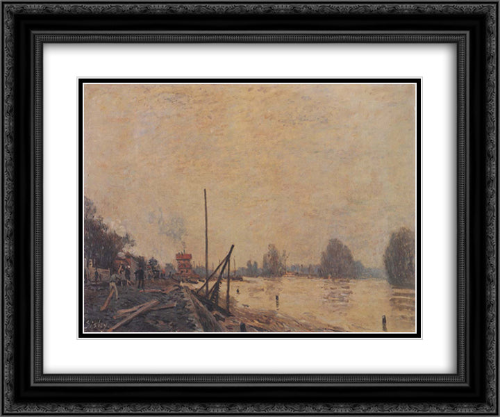 The Seine at Suresnes 24x20 Black Ornate Wood Framed Art Print Poster with Double Matting by Sisley, Alfred