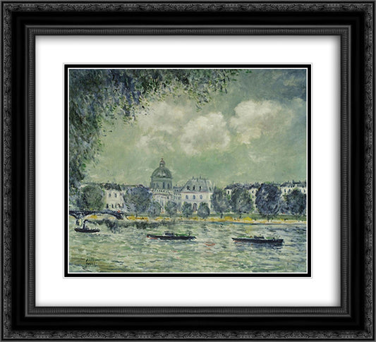 The Seine with the Institute of France 22x20 Black Ornate Wood Framed Art Print Poster with Double Matting by Sisley, Alfred