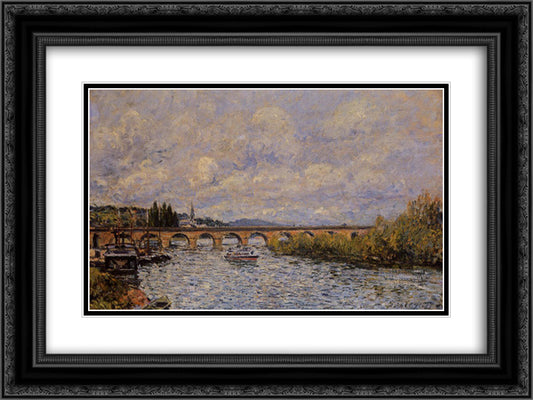 The Sevres Bridge 24x18 Black Ornate Wood Framed Art Print Poster with Double Matting by Sisley, Alfred