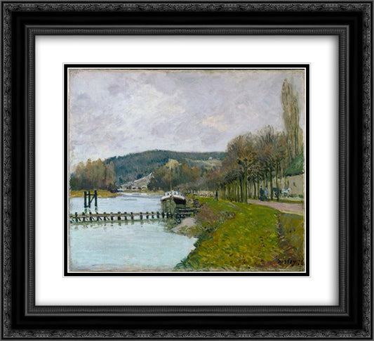 The Slopes of Bougival 22x20 Black Ornate Wood Framed Art Print Poster with Double Matting by Sisley, Alfred