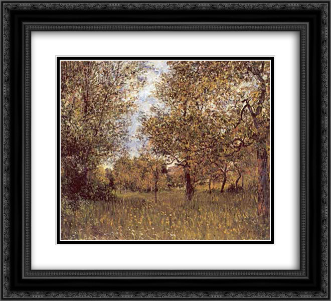 The Small Meadow at By 22x20 Black Ornate Wood Framed Art Print Poster with Double Matting by Sisley, Alfred