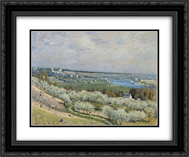 The Terrace at Saint Germain, Spring 24x20 Black Ornate Wood Framed Art Print Poster with Double Matting by Sisley, Alfred