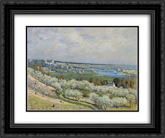 The Terrace at Saint Germain, Spring 24x20 Black Ornate Wood Framed Art Print Poster with Double Matting by Sisley, Alfred