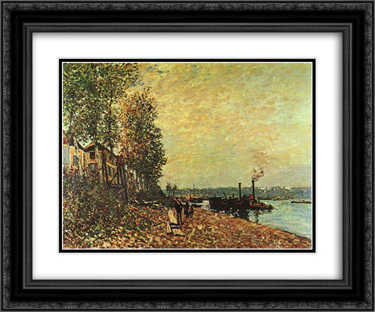 The Tugboat 24x20 Black Ornate Wood Framed Art Print Poster with Double Matting by Sisley, Alfred