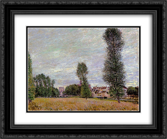 The Village of Moret, Seen from the Fields 24x20 Black Ornate Wood Framed Art Print Poster with Double Matting by Sisley, Alfred