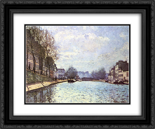 View of the Canal Saint Martin 24x20 Black Ornate Wood Framed Art Print Poster with Double Matting by Sisley, Alfred