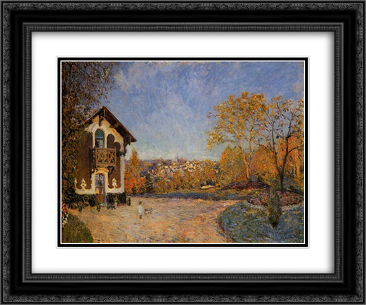 View of Marly le Roi from House at Coeur Colant 24x20 Black Ornate Wood Framed Art Print Poster with Double Matting by Sisley, Alfred