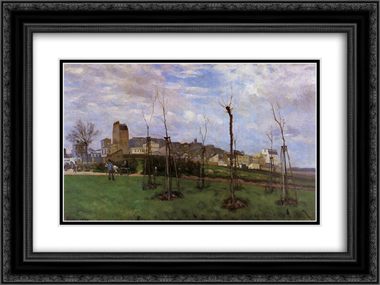 View of Montmartre from the Cite des Fleurs 24x18 Black Ornate Wood Framed Art Print Poster with Double Matting by Sisley, Alfred