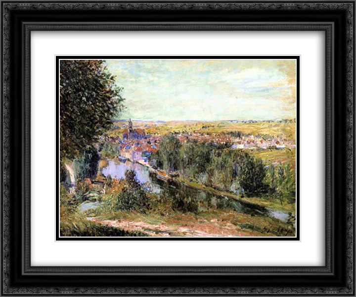 View of Moret 24x20 Black Ornate Wood Framed Art Print Poster with Double Matting by Sisley, Alfred
