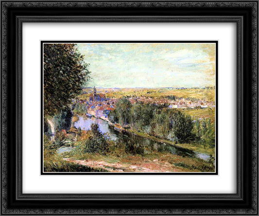 View of Moret 24x20 Black Ornate Wood Framed Art Print Poster with Double Matting by Sisley, Alfred