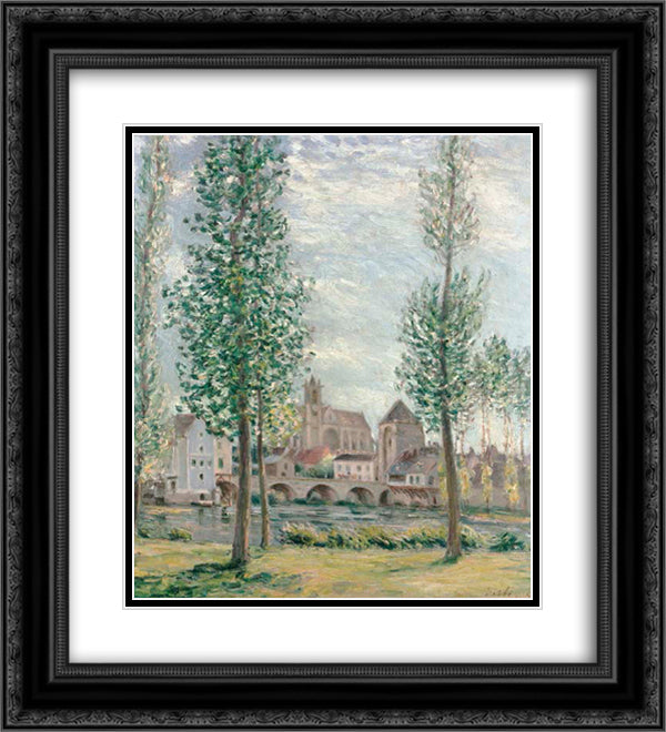 View of Moret sur Loing through the Trees 20x22 Black Ornate Wood Framed Art Print Poster with Double Matting by Sisley, Alfred