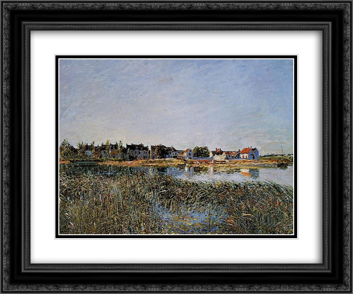 View of Saint Mammes 24x20 Black Ornate Wood Framed Art Print Poster with Double Matting by Sisley, Alfred