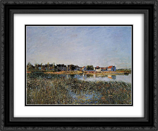 View of Saint Mammes 24x20 Black Ornate Wood Framed Art Print Poster with Double Matting by Sisley, Alfred