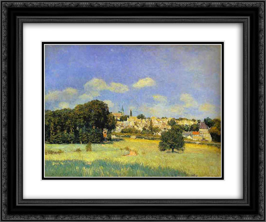View of St Cloud 24x20 Black Ornate Wood Framed Art Print Poster with Double Matting by Sisley, Alfred
