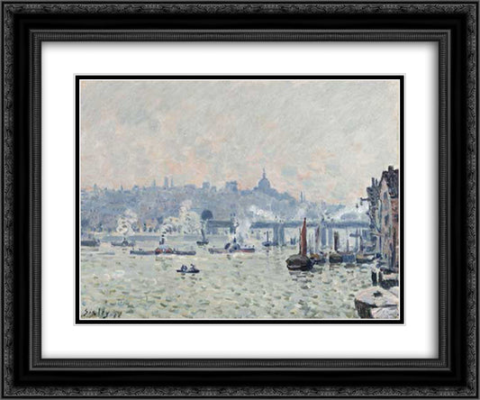 View of the Thames Charing Cross Bridge 24x20 Black Ornate Wood Framed Art Print Poster with Double Matting by Sisley, Alfred