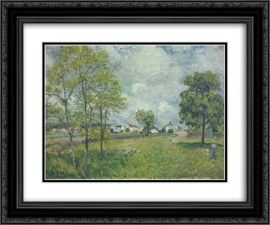 View of the Village 24x20 Black Ornate Wood Framed Art Print Poster with Double Matting by Sisley, Alfred