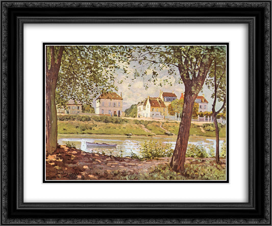 Village on the banks of the Seine 24x20 Black Ornate Wood Framed Art Print Poster with Double Matting by Sisley, Alfred