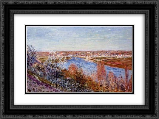 Village of Champagne at Sunset April 24x18 Black Ornate Wood Framed Art Print Poster with Double Matting by Sisley, Alfred