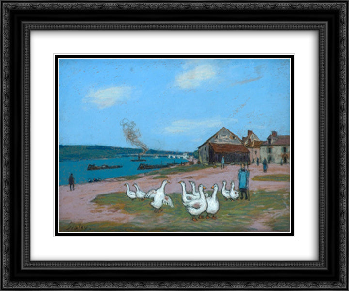Village of Saint Mammes 24x20 Black Ornate Wood Framed Art Print Poster with Double Matting by Sisley, Alfred