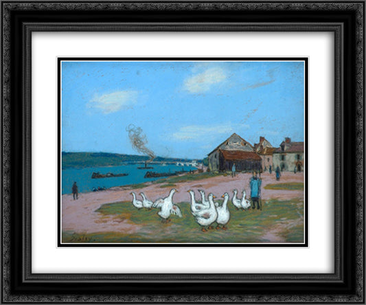 Village of Saint Mammes 24x20 Black Ornate Wood Framed Art Print Poster with Double Matting by Sisley, Alfred