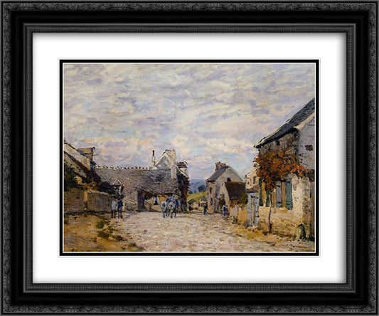 Village Street Louveciennes 24x20 Black Ornate Wood Framed Art Print Poster with Double Matting by Sisley, Alfred