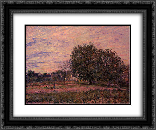 Walnut Trees, Sunset Early Days of October 24x20 Black Ornate Wood Framed Art Print Poster with Double Matting by Sisley, Alfred