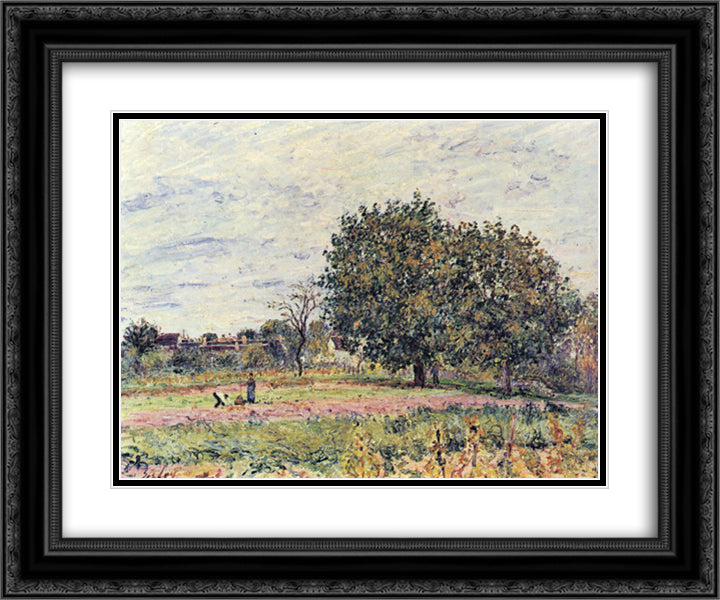 Walnut trees at sunset in early October 24x20 Black Ornate Wood Framed Art Print Poster with Double Matting by Sisley, Alfred