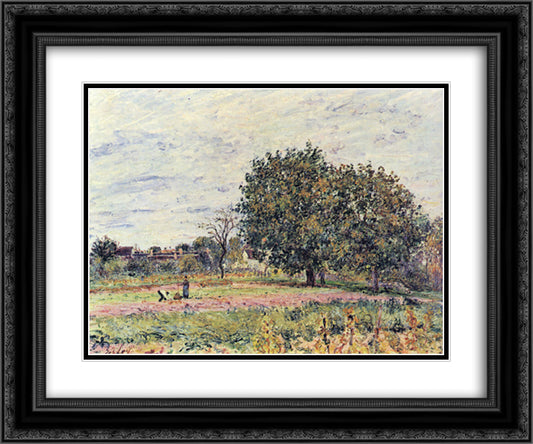 Walnut trees at sunset in early October 24x20 Black Ornate Wood Framed Art Print Poster with Double Matting by Sisley, Alfred