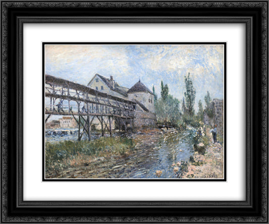 Watermill near Moret by Alfred Sisley 24x20 Black Ornate Wood Framed Art Print Poster with Double Matting by Sisley, Alfred