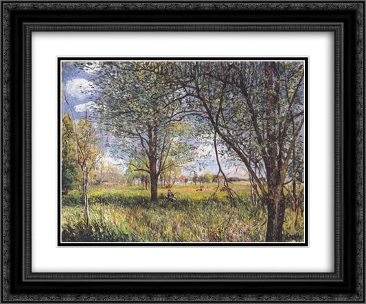 Willows in a field afternoon 24x20 Black Ornate Wood Framed Art Print Poster with Double Matting by Sisley, Alfred