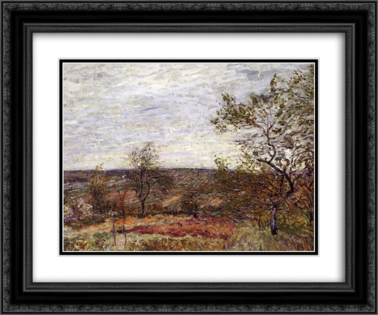 Windy Day At Veneux 24x20 Black Ornate Wood Framed Art Print Poster with Double Matting by Sisley, Alfred