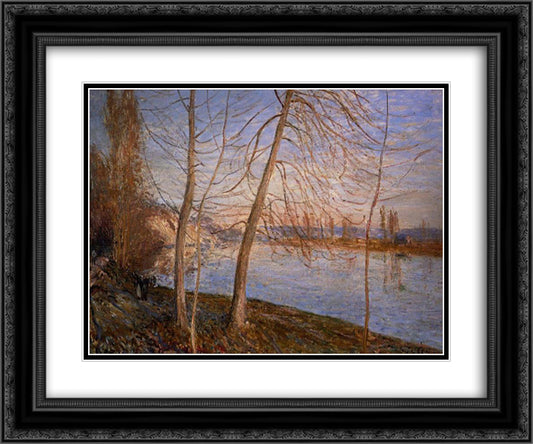 Winter Morning Veneux 24x20 Black Ornate Wood Framed Art Print Poster with Double Matting by Sisley, Alfred