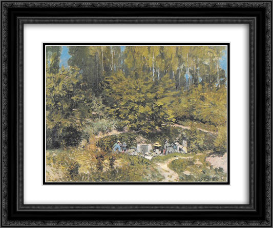 Women Laudering 24x20 Black Ornate Wood Framed Art Print Poster with Double Matting by Sisley, Alfred