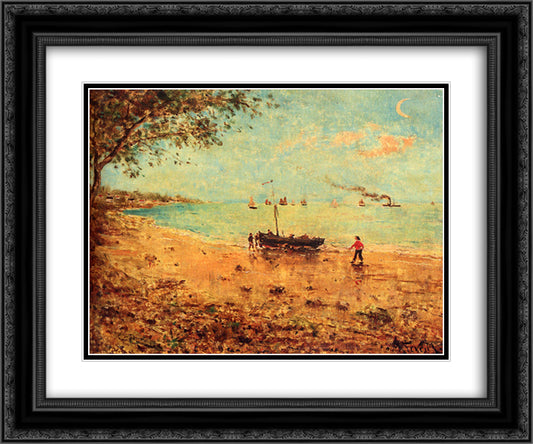 A Beach In Normandy 24x20 Black Ornate Wood Framed Art Print Poster with Double Matting by Stevens, Alfred