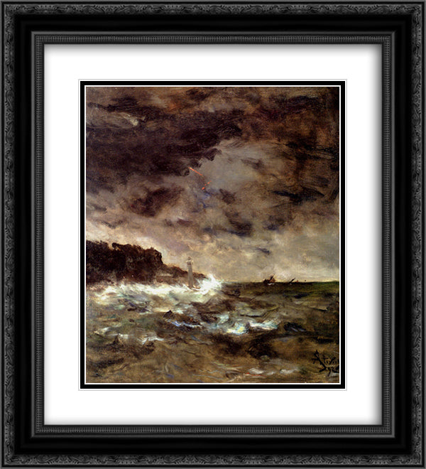 A Stormy Night 20x22 Black Ornate Wood Framed Art Print Poster with Double Matting by Stevens, Alfred