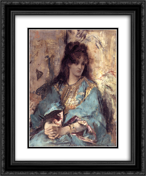 A Woman Seated in Oriental Dress 20x24 Black Ornate Wood Framed Art Print Poster with Double Matting by Stevens, Alfred