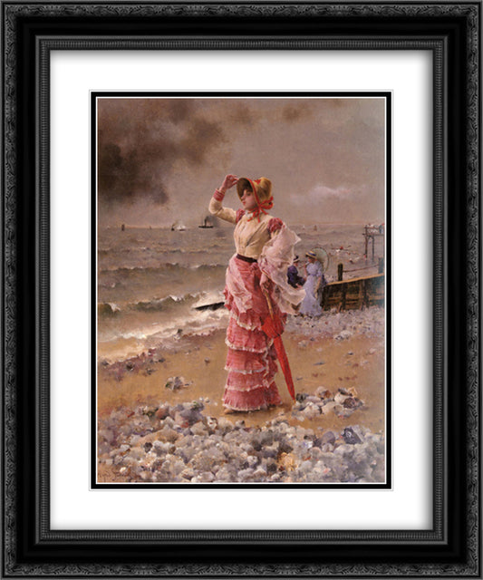 An elegant woman 20x24 Black Ornate Wood Framed Art Print Poster with Double Matting by Stevens, Alfred