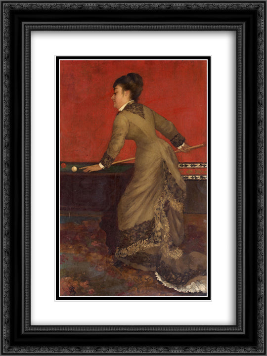 Elegant at Billiards 18x24 Black Ornate Wood Framed Art Print Poster with Double Matting by Stevens, Alfred