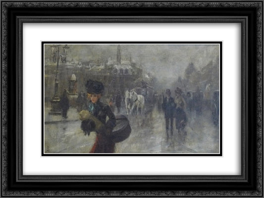 Elegant on the Boulevards 24x18 Black Ornate Wood Framed Art Print Poster with Double Matting by Stevens, Alfred