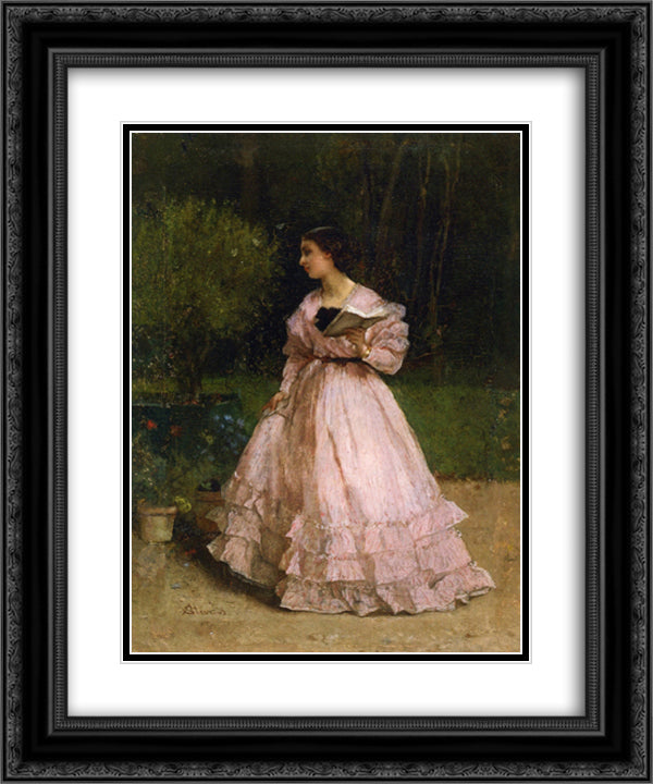 In the Garden 20x24 Black Ornate Wood Framed Art Print Poster with Double Matting by Stevens, Alfred