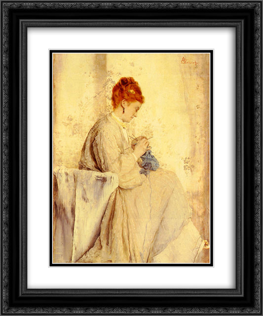 Knitter 20x24 Black Ornate Wood Framed Art Print Poster with Double Matting by Stevens, Alfred