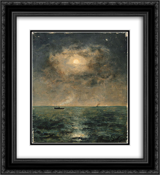 Moonlit seascape 20x22 Black Ornate Wood Framed Art Print Poster with Double Matting by Stevens, Alfred