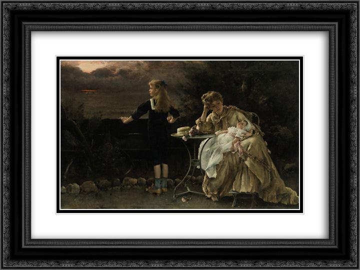 Mother and Children 24x18 Black Ornate Wood Framed Art Print Poster with Double Matting by Stevens, Alfred