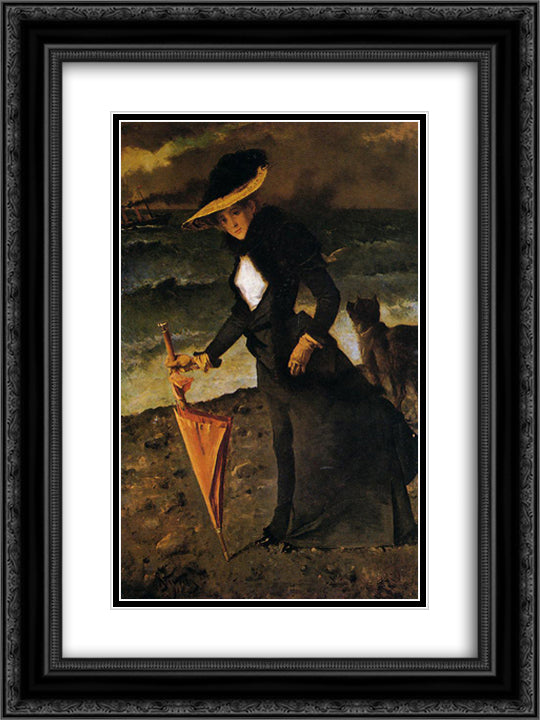 On a Stroll 18x24 Black Ornate Wood Framed Art Print Poster with Double Matting by Stevens, Alfred