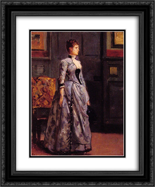 Portrait of a Woman in Blue 20x24 Black Ornate Wood Framed Art Print Poster with Double Matting by Stevens, Alfred