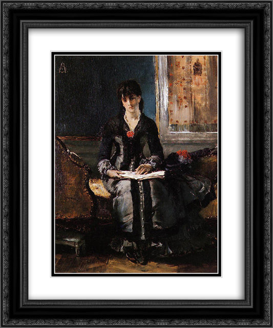 Portrait of a Young Woman 20x24 Black Ornate Wood Framed Art Print Poster with Double Matting by Stevens, Alfred