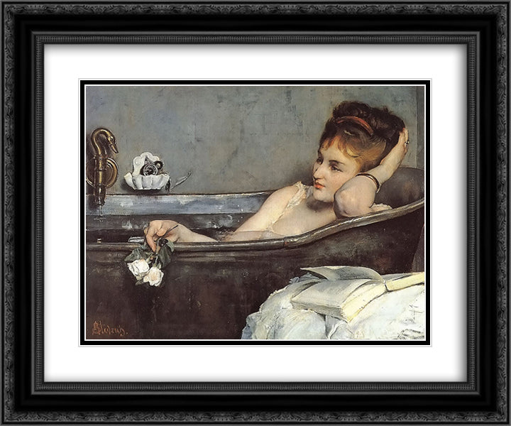 The Bath 24x20 Black Ornate Wood Framed Art Print Poster with Double Matting by Stevens, Alfred