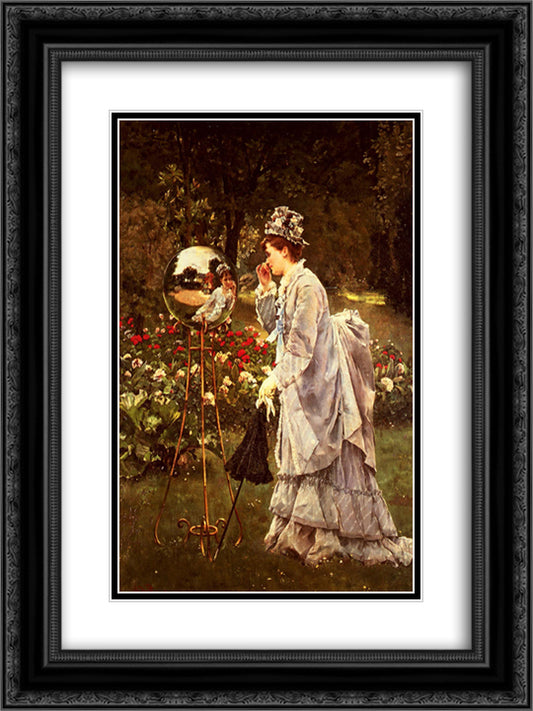 The glass sphere 18x24 Black Ornate Wood Framed Art Print Poster with Double Matting by Stevens, Alfred